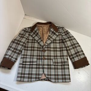 Vintage little boys toddler plaid polyester lined single breasted blazer jacket